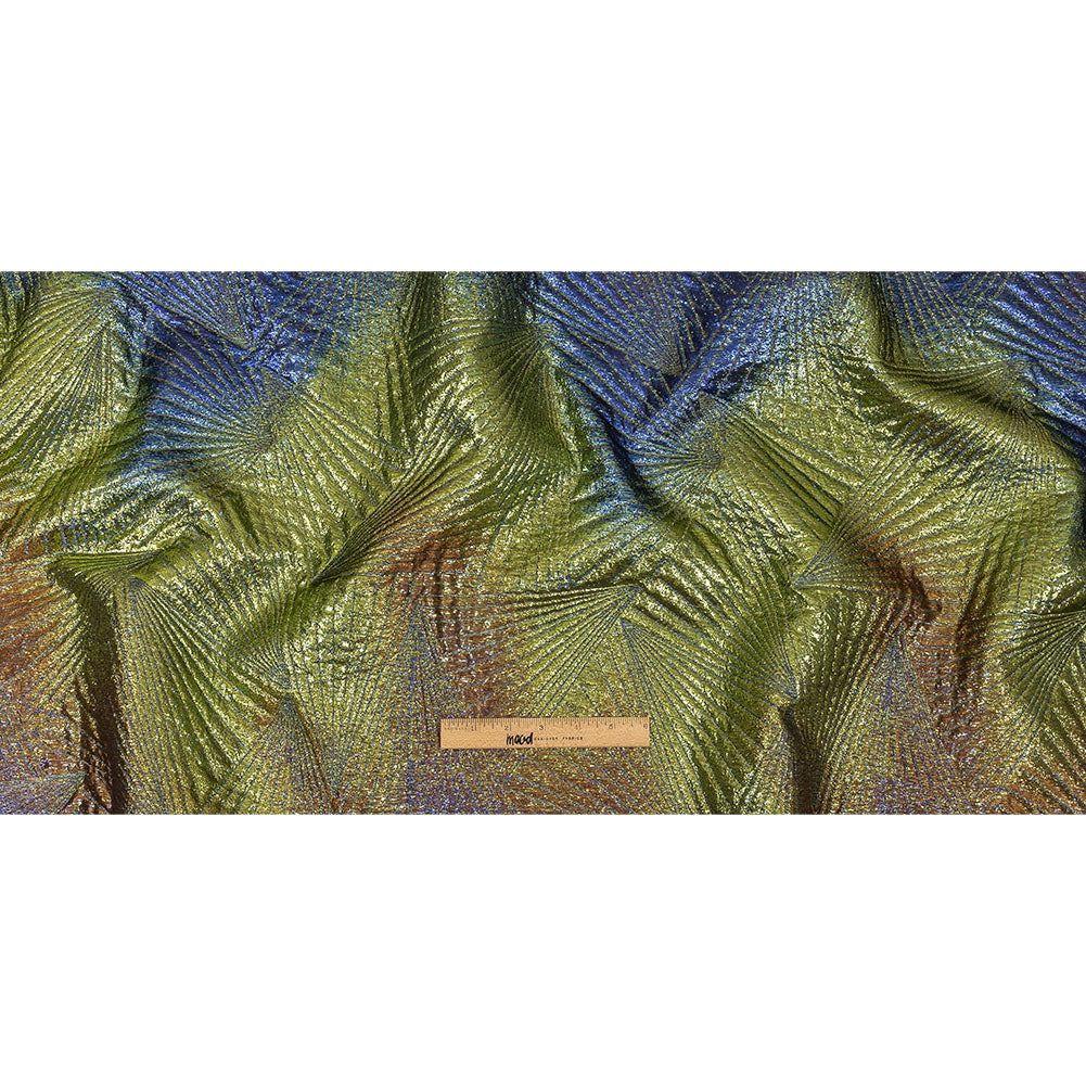 Metallic Copper, Lime and Royal Blue Fanning Rays Luxury Brocade Full