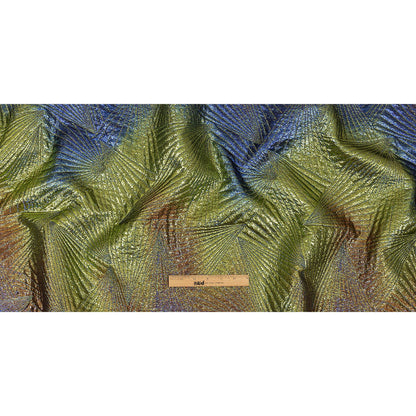Metallic Copper, Lime and Royal Blue Fanning Rays Luxury Brocade Full