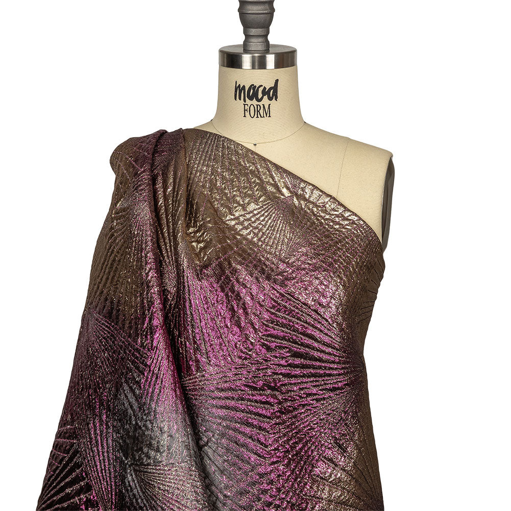 Metallic Purple, Gold and Gray Fanning Rays Luxury Brocade Drape