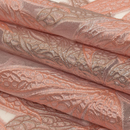 Metallic Silver and Pink Leafy Luxury Burnout Brocade Folded