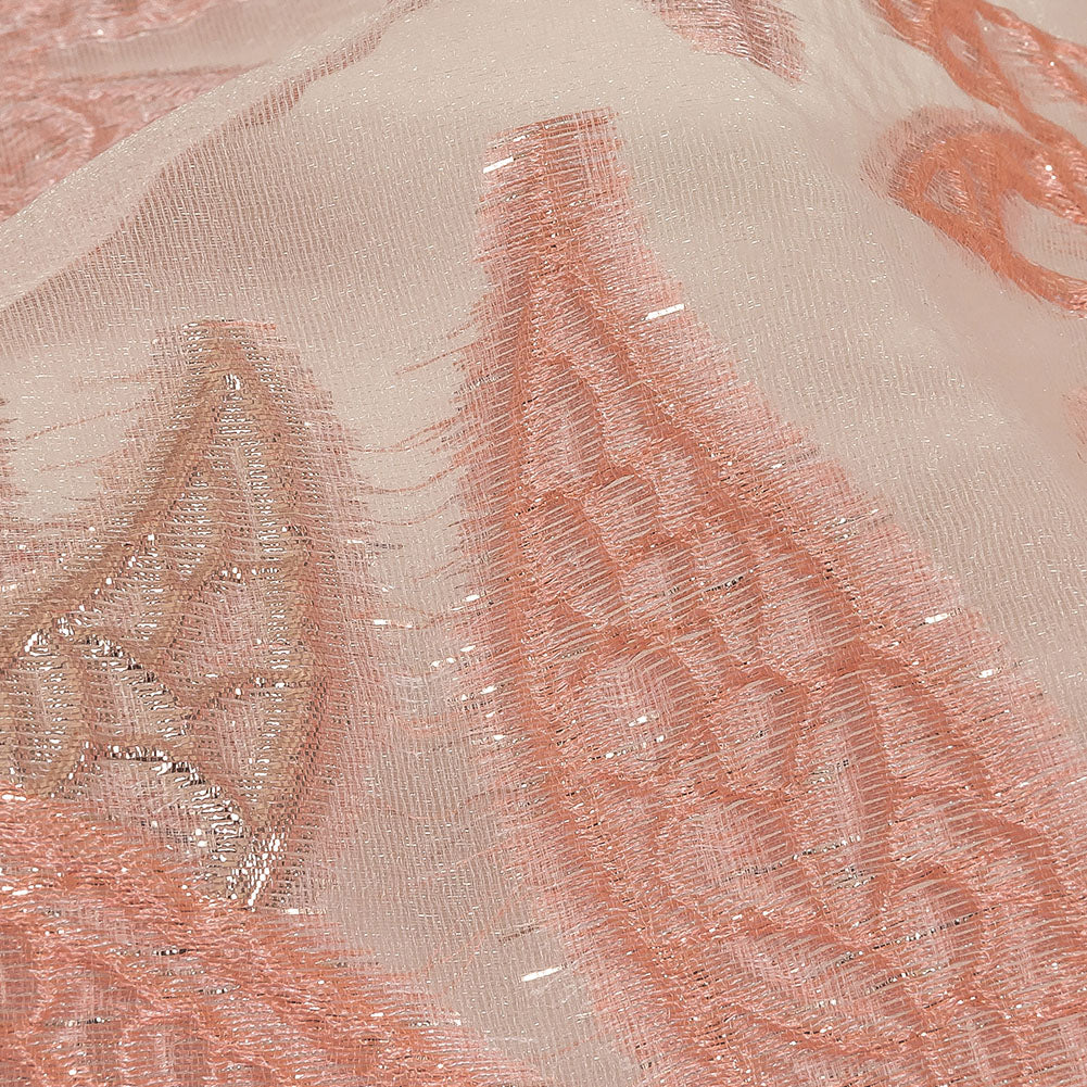 Metallic Silver and Pink Leafy Luxury Burnout Brocade Detail
