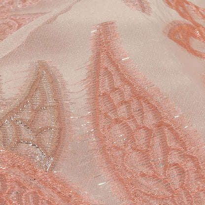Metallic Silver and Pink Leafy Luxury Burnout Brocade Detail