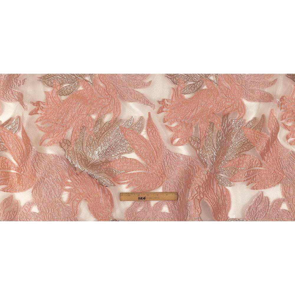 Metallic Silver and Pink Leafy Luxury Burnout Brocade Full