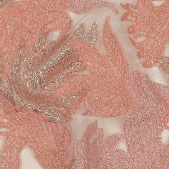 Metallic Silver and Pink Leafy Luxury Burnout Brocade
