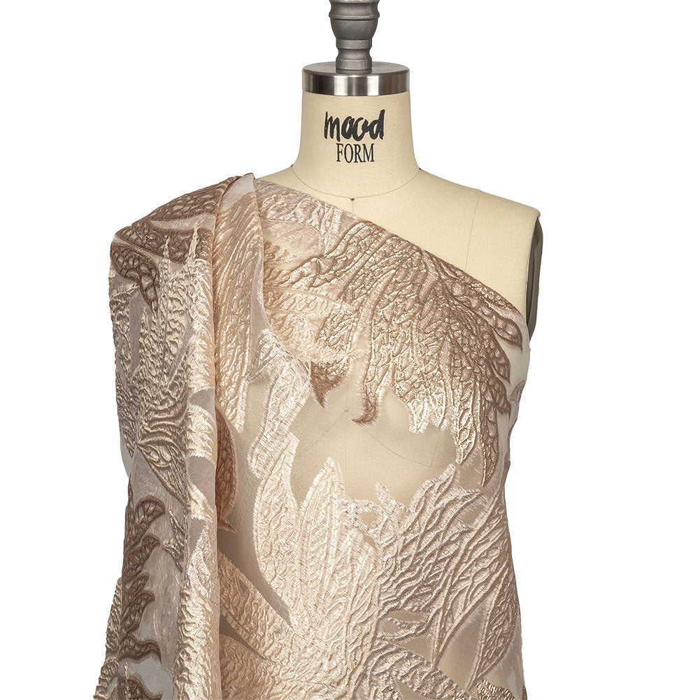 Metallic Gold and Beige Leafy Luxury Burnout Brocade Drape