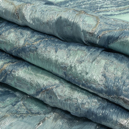 Metallic Silver, Aqua and Country Blue Marbled Luxury Brocade Folded
