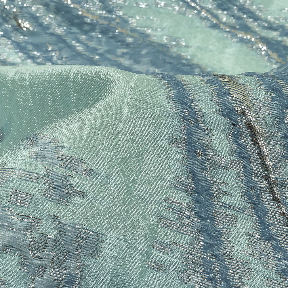 Metallic Silver, Aqua and Country Blue Marbled Luxury Brocade Detail