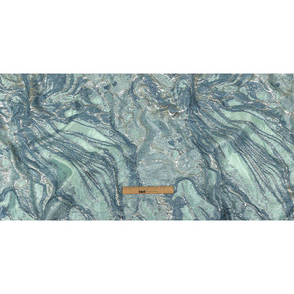 Metallic Silver, Aqua and Country Blue Marbled Luxury Brocade Full