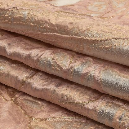 Metallic Cream Pink, Gold and Pale Gray Marbled Luxury Brocade Folded