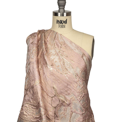Metallic Cream Pink, Gold and Pale Gray Marbled Luxury Brocade Drape