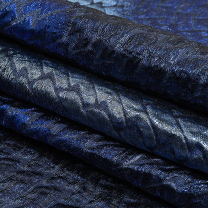 Metallic Royal Blue, Silver and Black Abstract Mosaic Luxury Brocade Folded