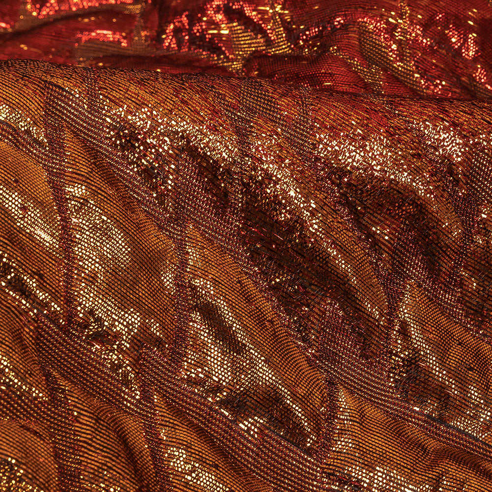 Metallic Copper, Scarlet and Wine Abstract Mosaic Luxury Brocade Detail