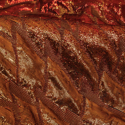Metallic Copper, Scarlet and Wine Abstract Mosaic Luxury Brocade Detail