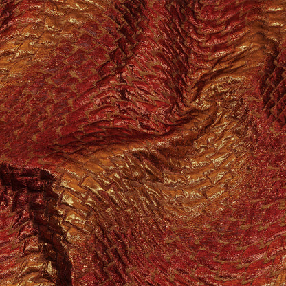 Metallic Copper, Scarlet and Wine Abstract Mosaic Luxury Brocade