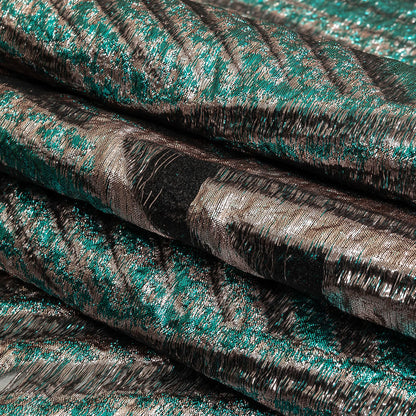 Metallic Teal and Pale Pink Abstract Sheer Luxury Burnout Brocade Folded