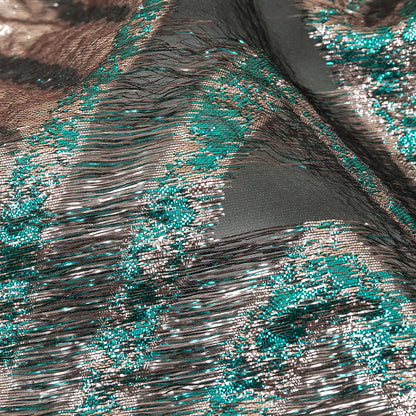 Metallic Teal and Pale Pink Abstract Sheer Luxury Burnout Brocade Detail