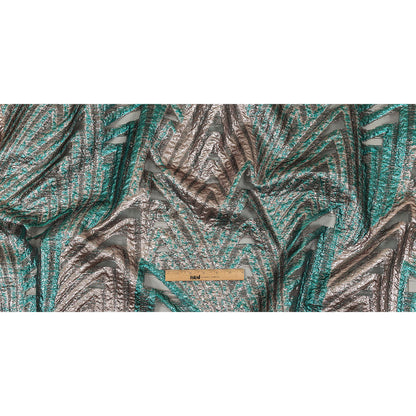 Metallic Teal and Pale Pink Abstract Sheer Luxury Burnout Brocade Full