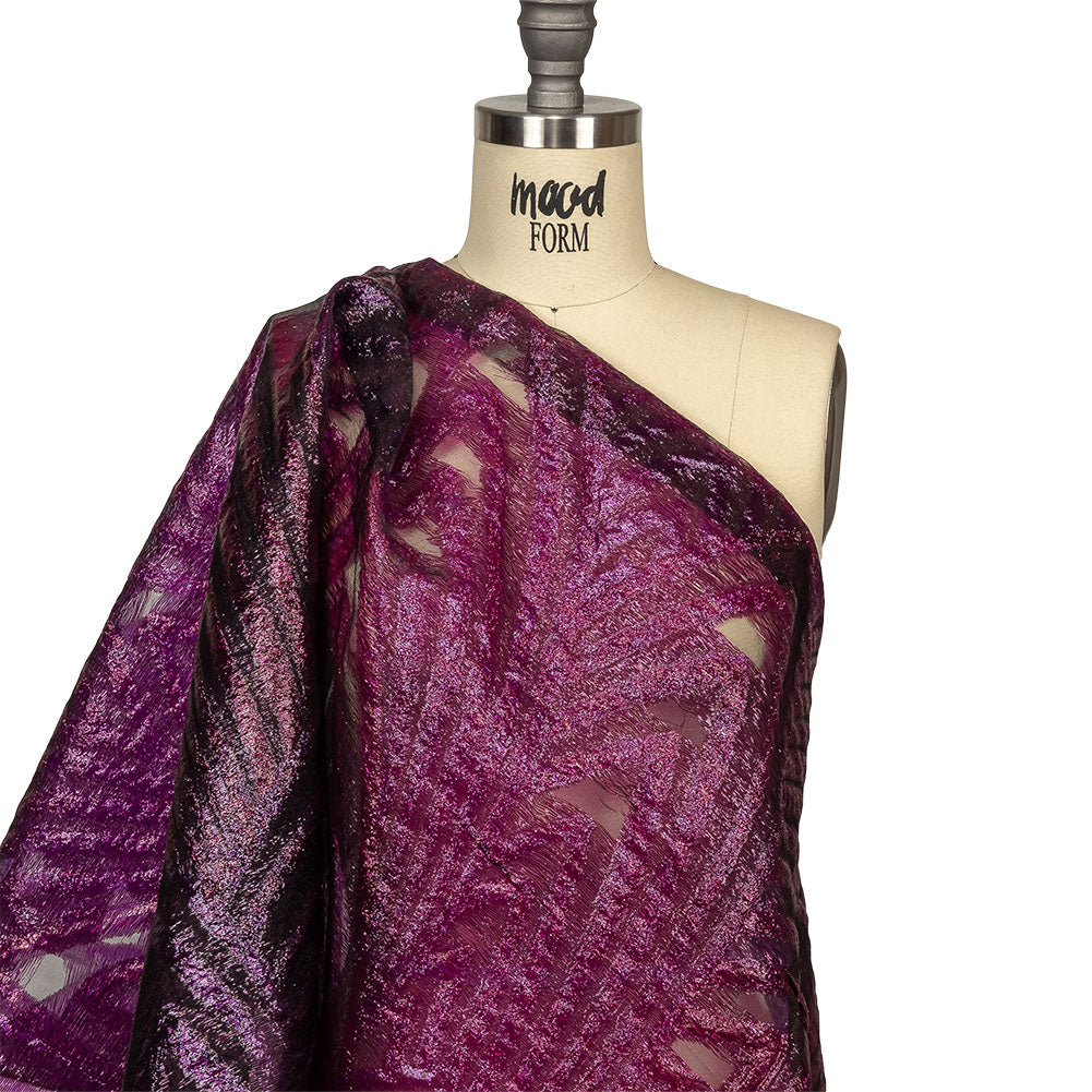 Metallic Purple Abstract Sheer Luxury Burnout Brocade Drape