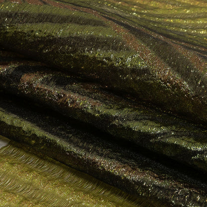 Metallic Olive and Gold Abstract Sheer Luxury Burnout Brocade Folded