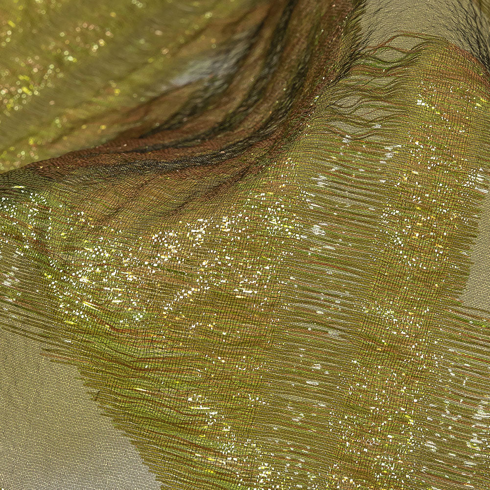 Metallic Olive and Gold Abstract Sheer Luxury Burnout Brocade Detail