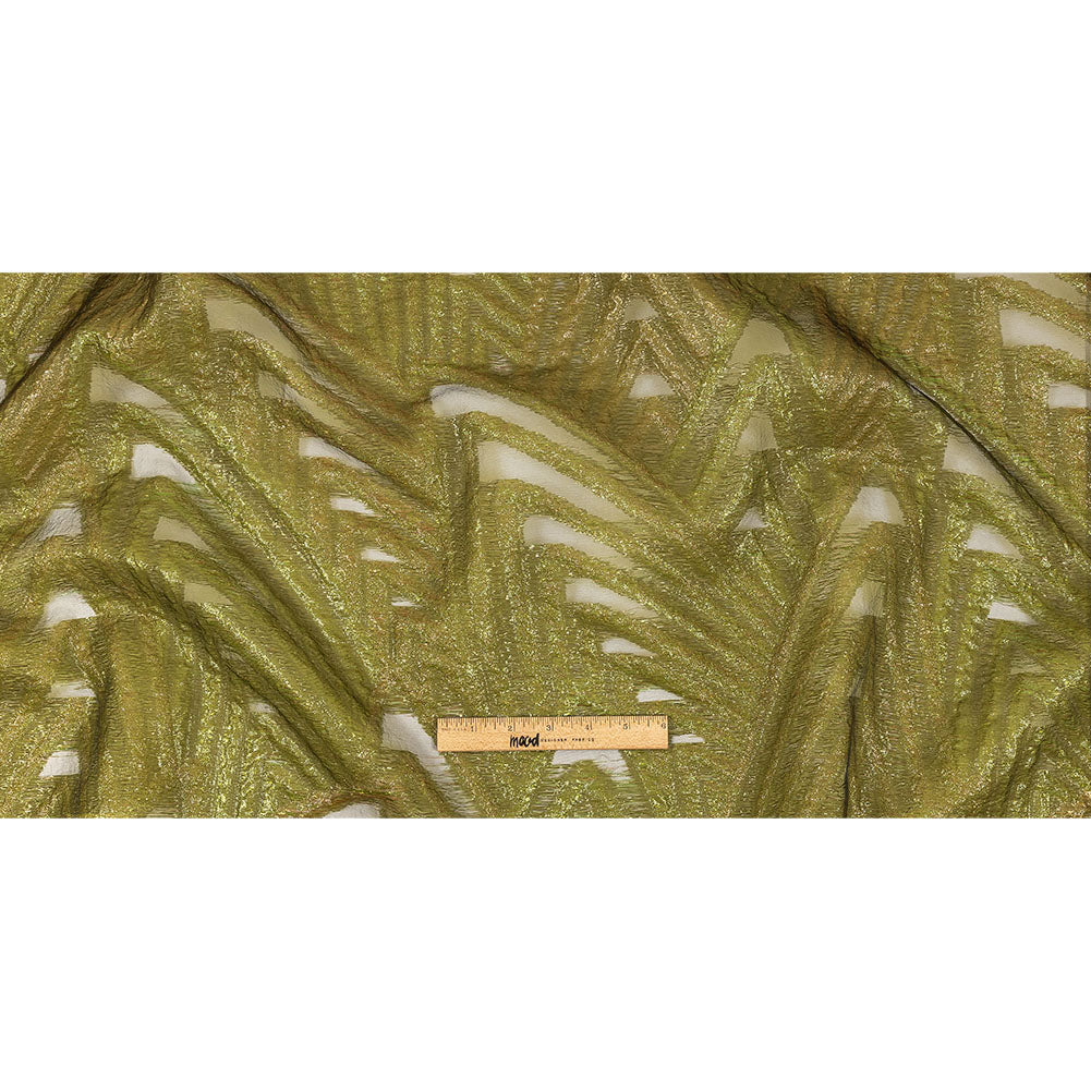 Metallic Olive and Gold Abstract Sheer Luxury Burnout Brocade Full