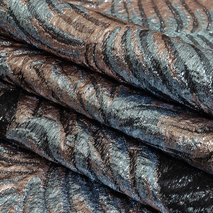Metallic Sky and Rose Gold Leafy Luxury Burnout Brocade Folded