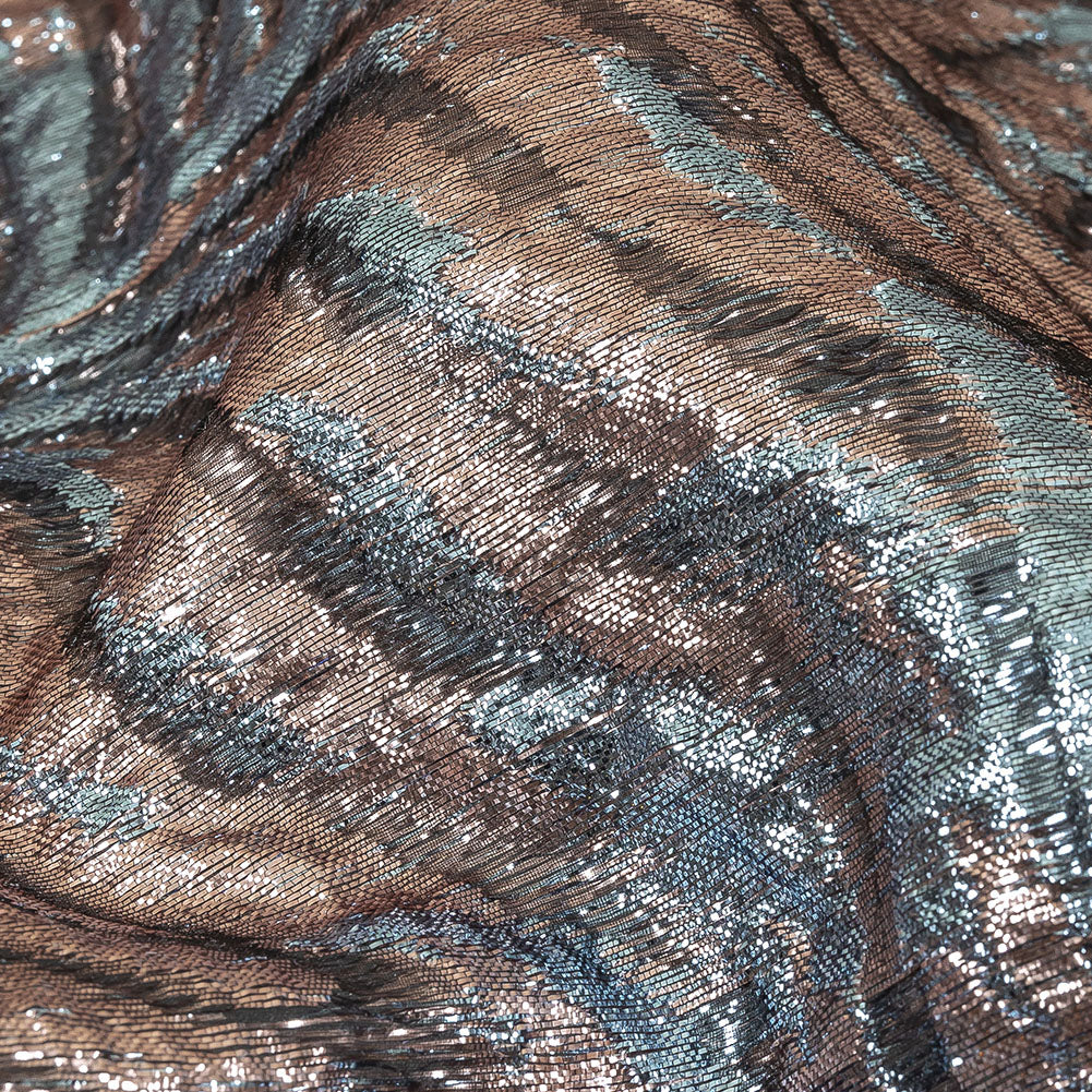 Metallic Sky and Rose Gold Leafy Luxury Burnout Brocade Detail