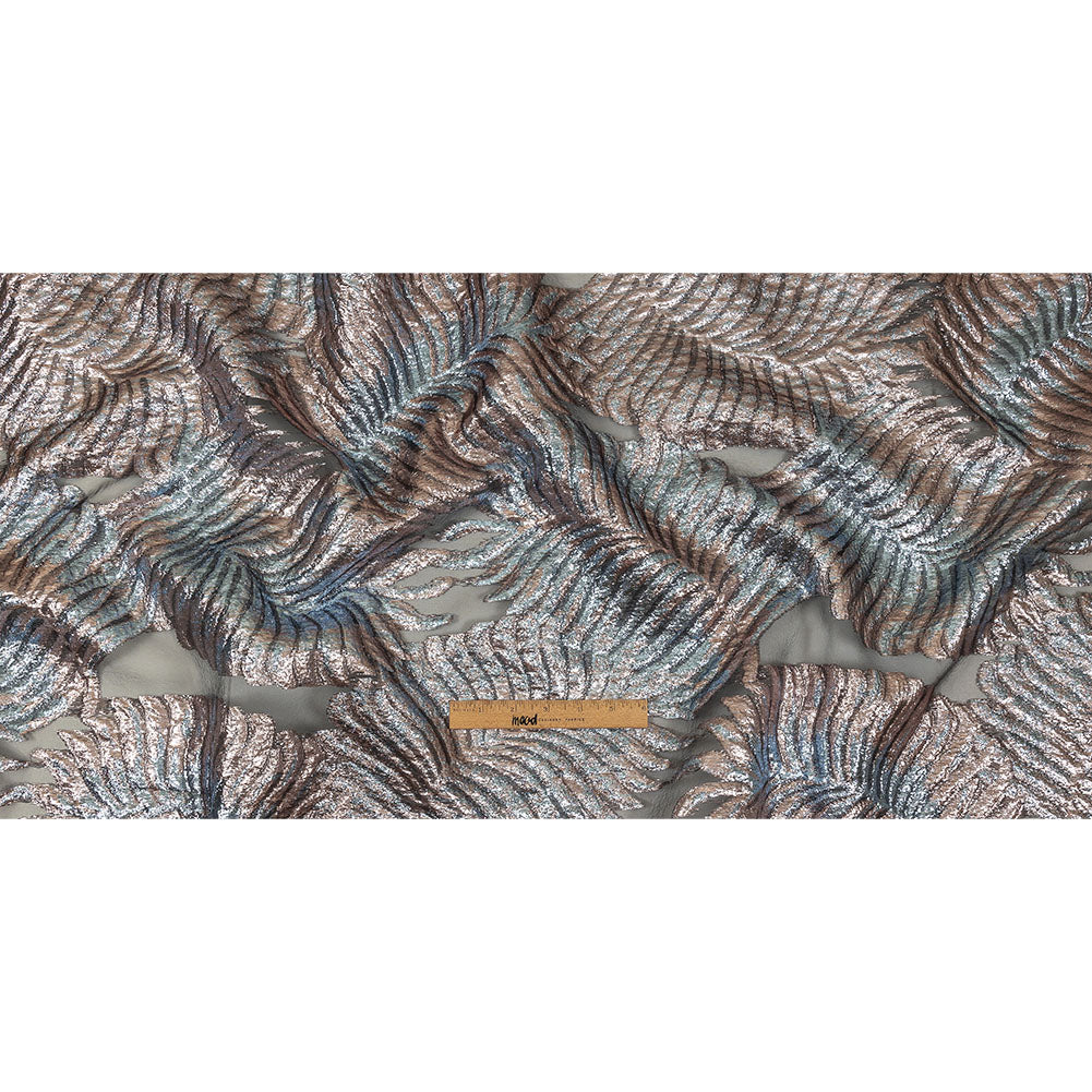 Metallic Sky and Rose Gold Leafy Luxury Burnout Brocade Full