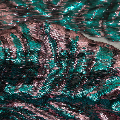 Metallic Teal and Baby Pink Leafy Luxury Burnout Brocade Detail