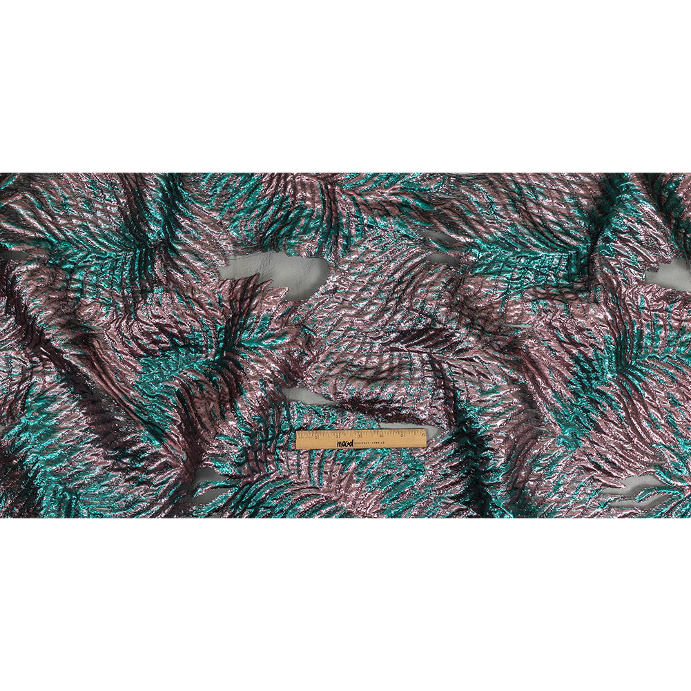 Metallic Teal and Baby Pink Leafy Luxury Burnout Brocade Full
