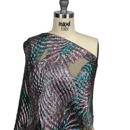 Metallic Teal and Baby Pink Leafy Luxury Burnout Brocade Drape
