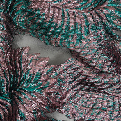 Metallic Teal and Baby Pink Leafy Luxury Burnout Brocade