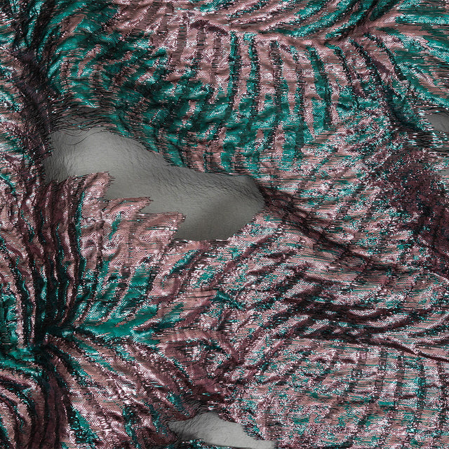 Metallic Teal and Baby Pink Leafy Luxury Burnout Brocade