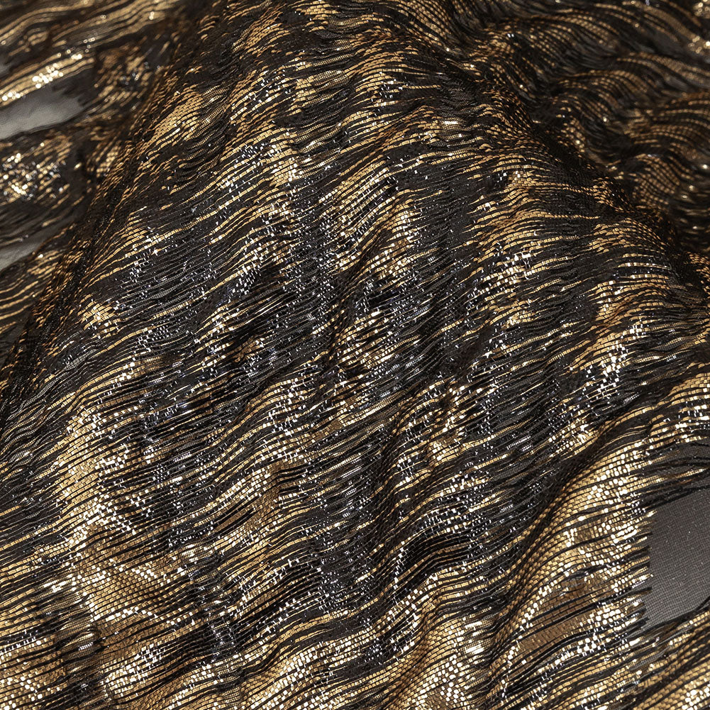 Metallic Gold and Black Leafy Luxury Burnout Brocade Detail