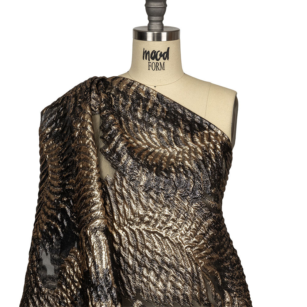 Metallic Gold and Black Leafy Luxury Burnout Brocade Drape