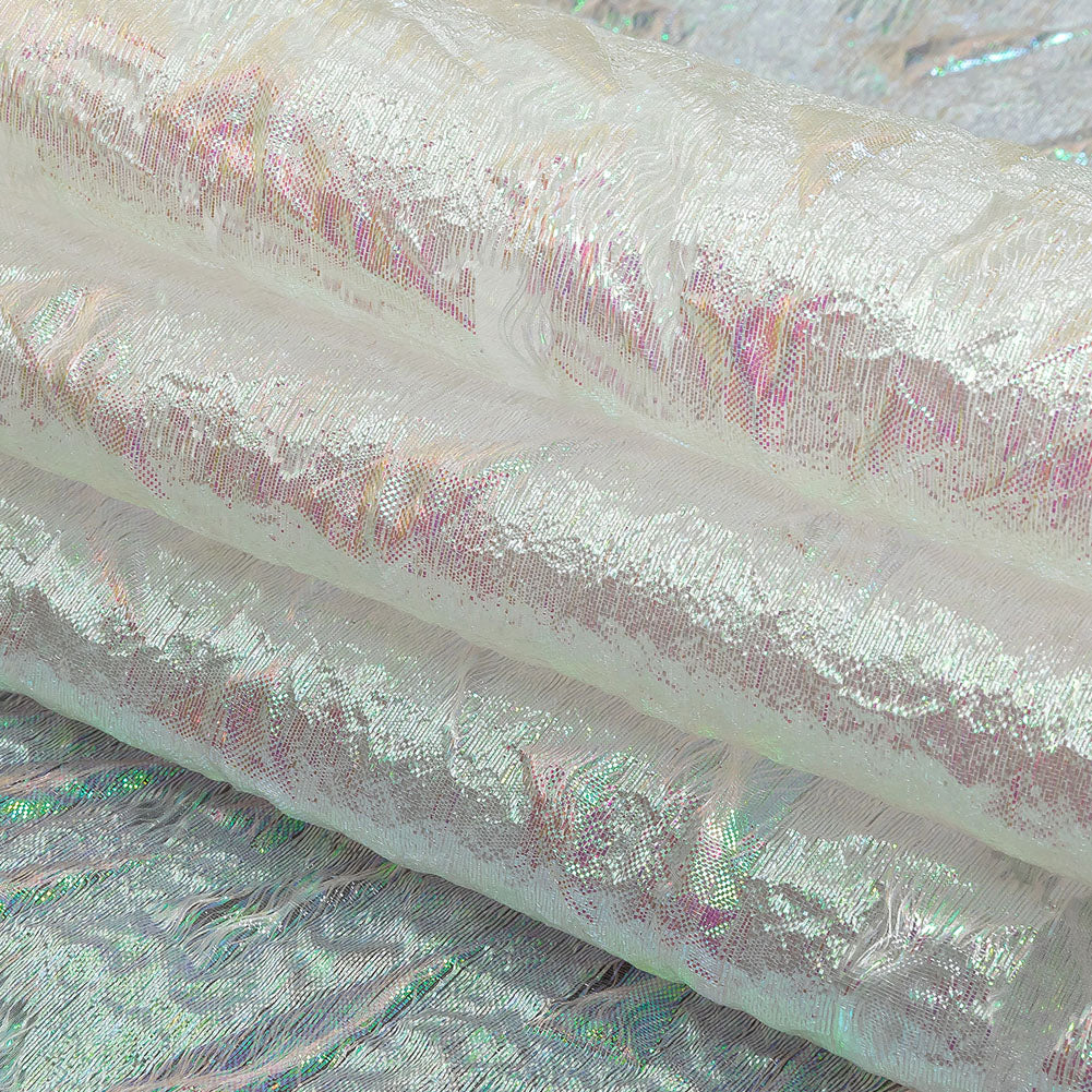 Metallic Iridescent White Shattered Glass Luxury Burnout Brocade Folded