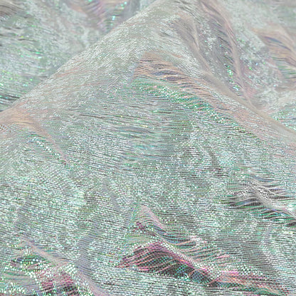 Metallic Iridescent White Shattered Glass Luxury Burnout Brocade Detail