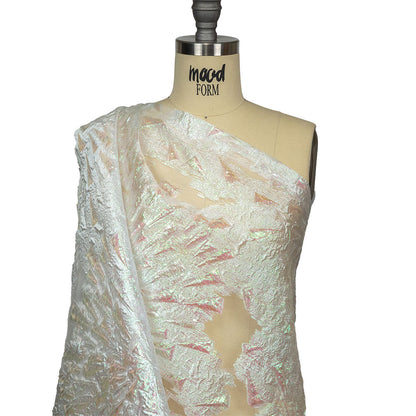 Metallic Iridescent White Shattered Glass Luxury Burnout Brocade Drape