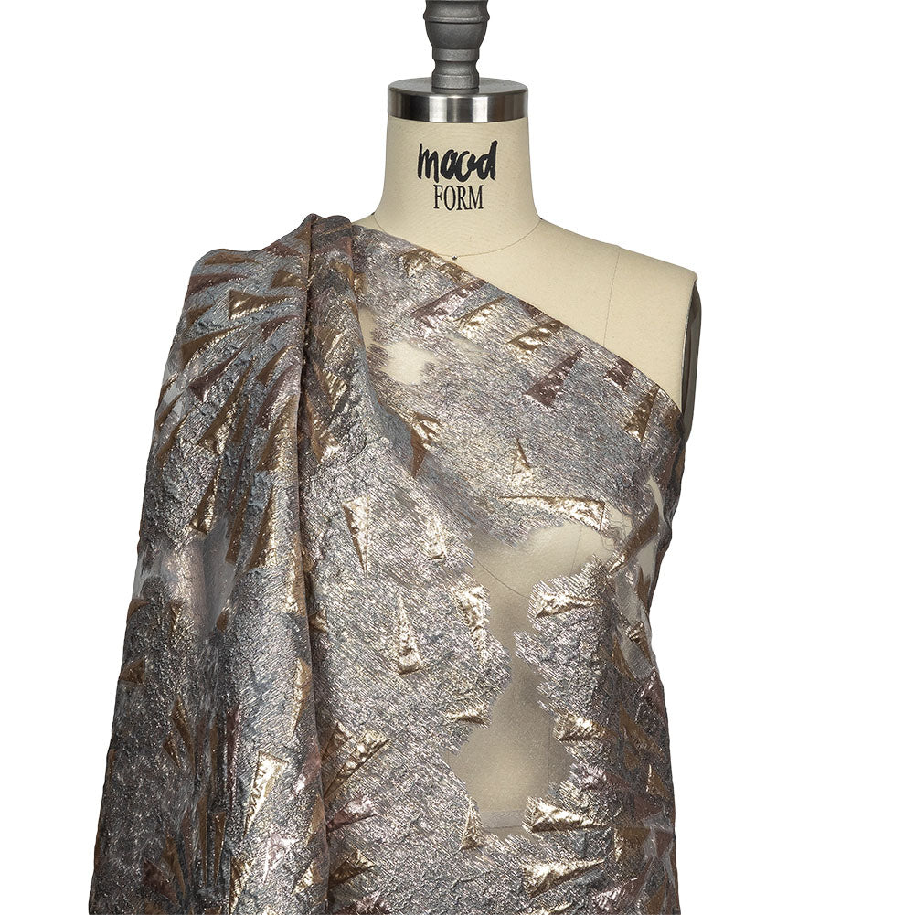 Metallic Rose and Gold Shattered Glass Luxury Burnout Brocade Drape