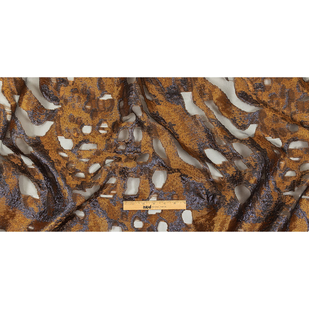 Metallic Copper and Navy Abstract Luxury Burnout Brocade Full