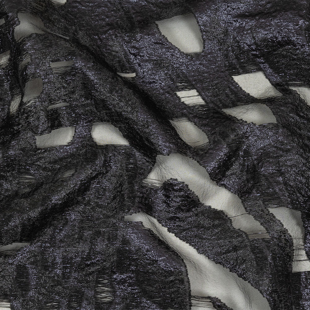 Metallic Navy and Black Abstract Luxury Burnout Brocade
