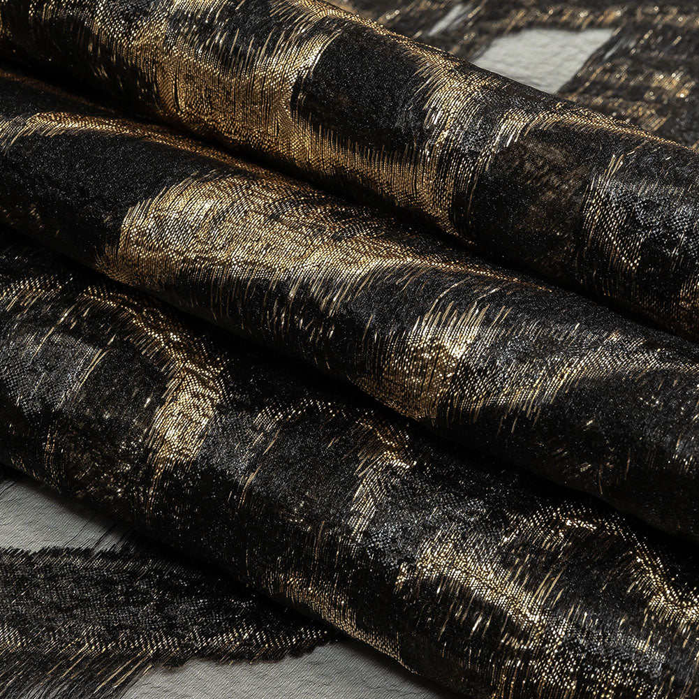 Metallic Gold and Black Abstract Luxury Burnout Brocade Folded