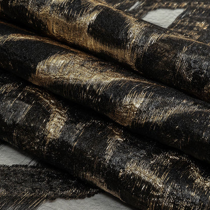 Metallic Gold and Black Abstract Luxury Burnout Brocade Folded