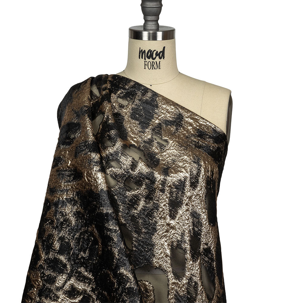 Metallic Gold and Black Abstract Luxury Burnout Brocade Drape