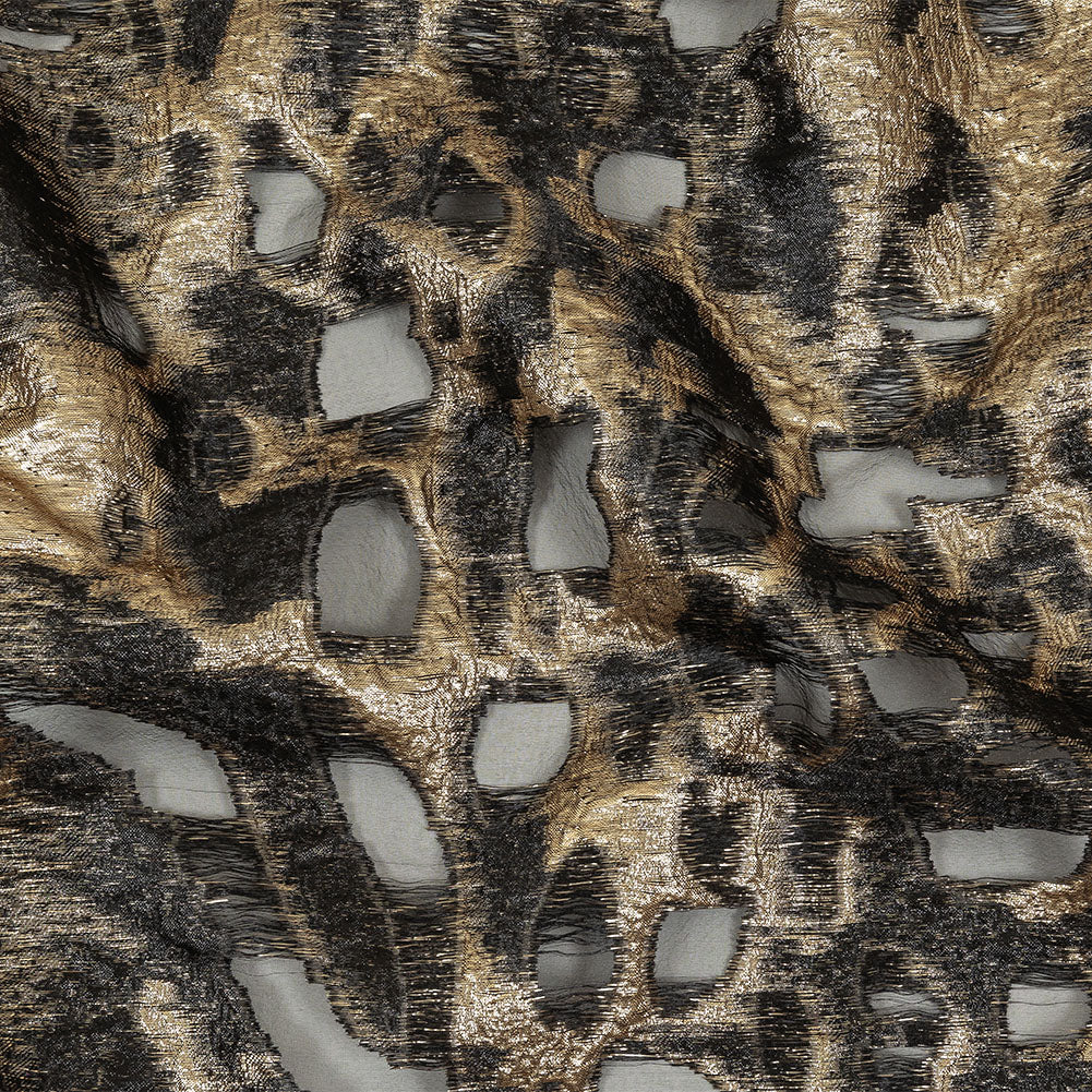 Metallic Gold and Black Abstract Luxury Burnout Brocade