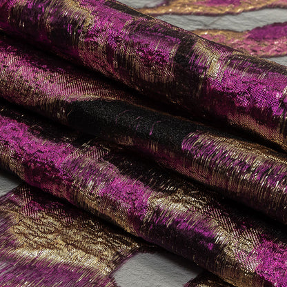 Metallic Purple and Gold Abstract Luxury Burnout Brocade Folded