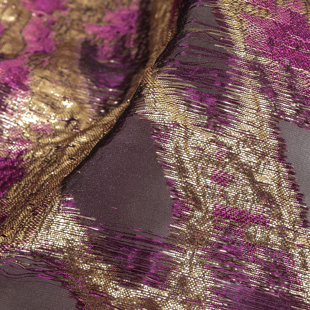 Metallic Purple and Gold Abstract Luxury Burnout Brocade Detail