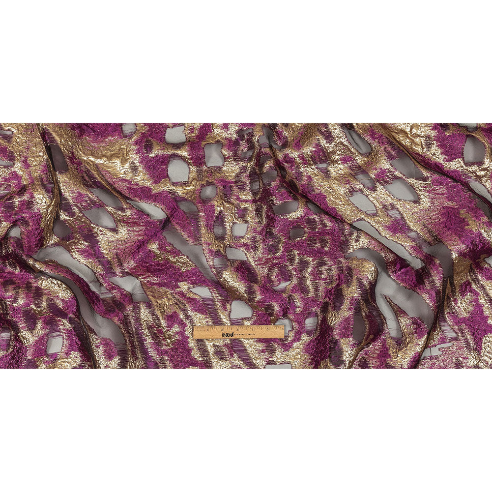 Metallic Purple and Gold Abstract Luxury Burnout Brocade Full