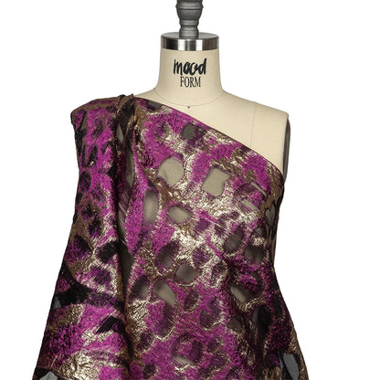 Metallic Purple and Gold Abstract Luxury Burnout Brocade Drape