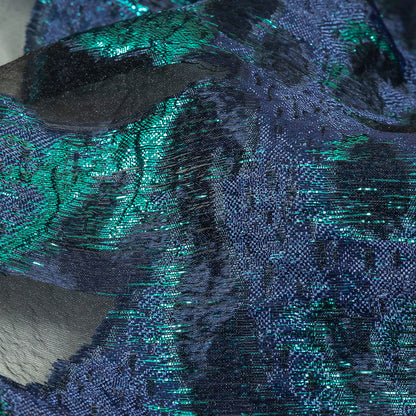 Metallic Teal and Navy Abstract Luxury Burnout Brocade Detail